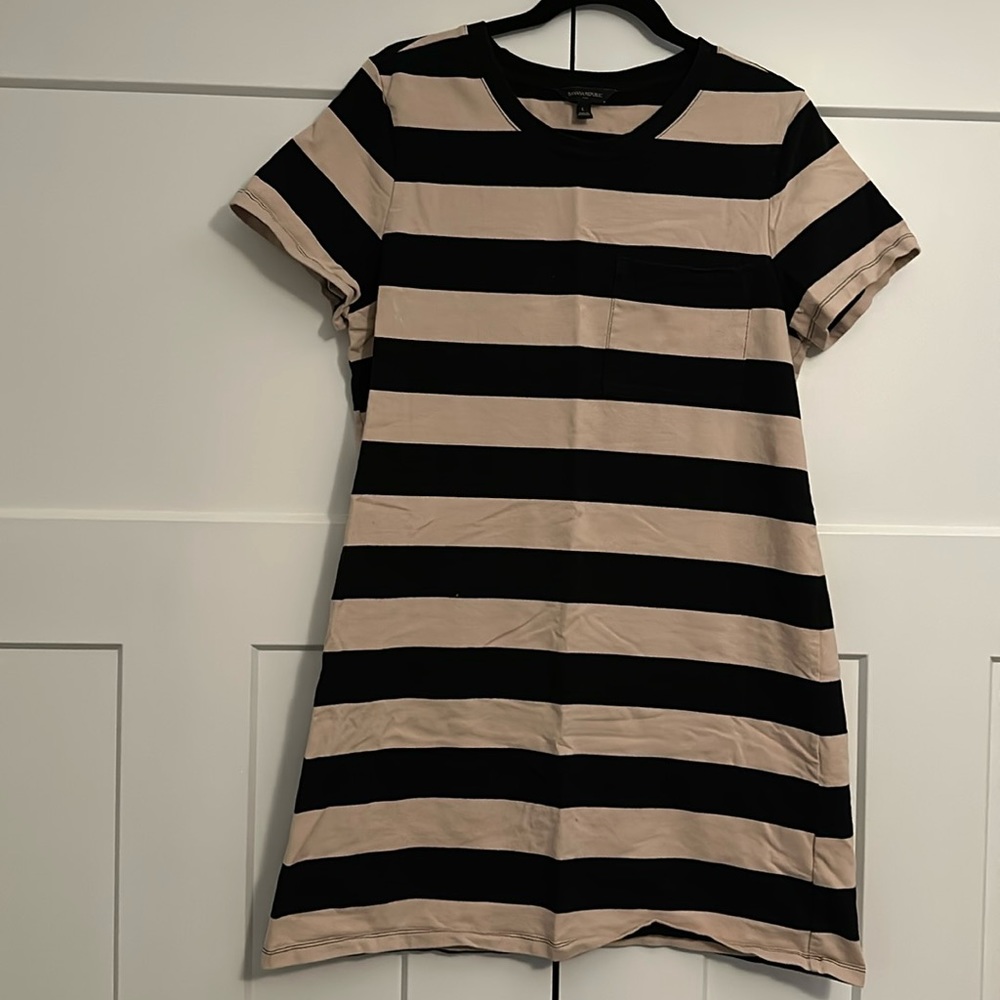 Tan and black striped t-shirt dress